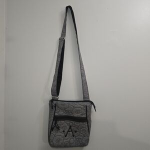 Thirty-One Quilted Crossbody Poppy Floral Shoulder Bag Gray Black Monogram A